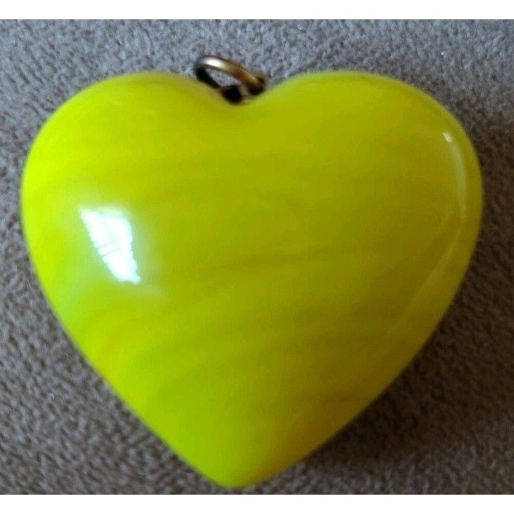Yellow Heart-Shaped Pendant Baltic Butterscotch Amber Glossy Finish Metal Loop